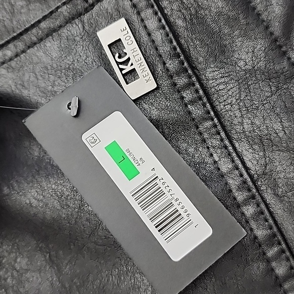 Kenneth Cole New York Men's Black Faux Leather Jacket Faux Sherpa Trim Sz Large - Picture 13 of 16